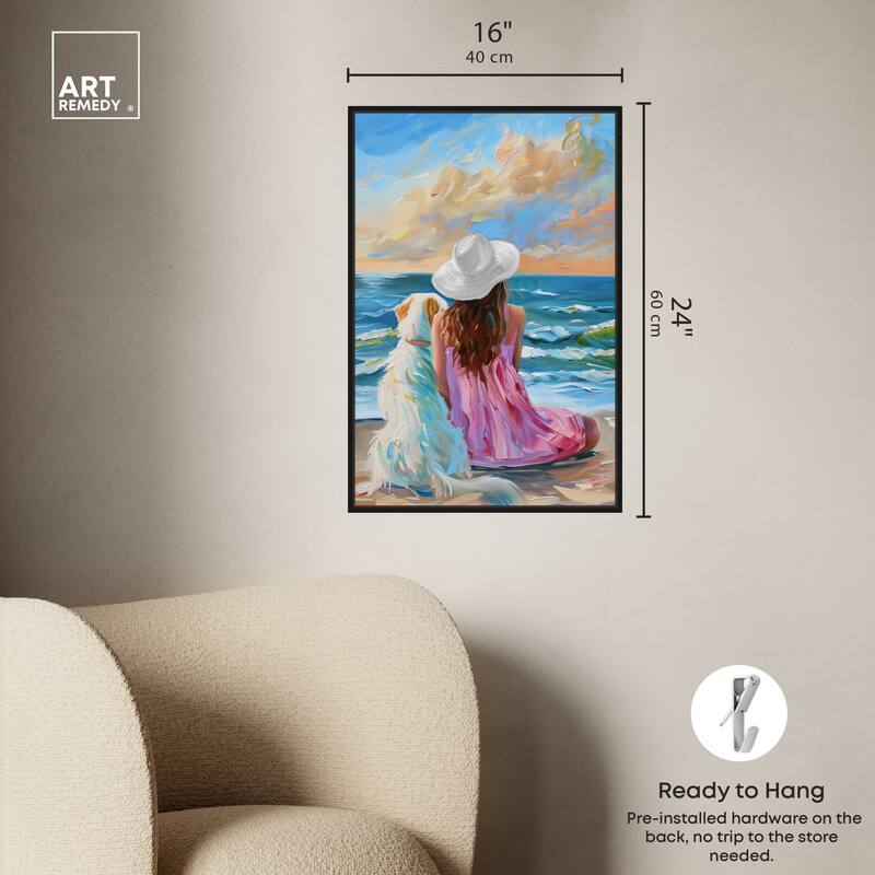 Art Remedy Girl And Her Best Friend Framed Colorful Coastal 1 Piece Canvas Wall Art