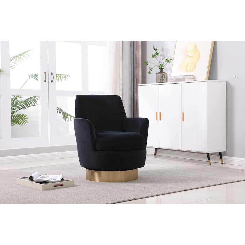 Black Velvet 29.3" Upholstered Swivel Barrel Chair