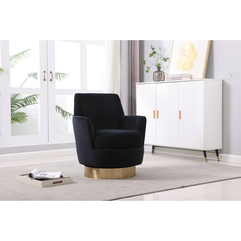 Velvet Swivel Barrel Chair with Gold Base & High-Density Foam