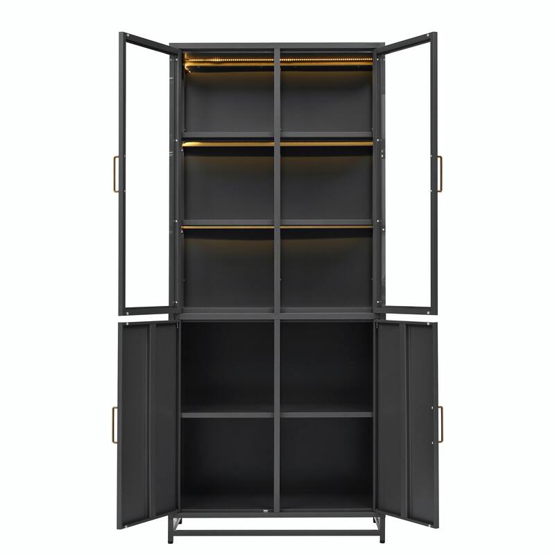 3-Sided Glass Curio Cabinet with LED Lighting - 76" Tall