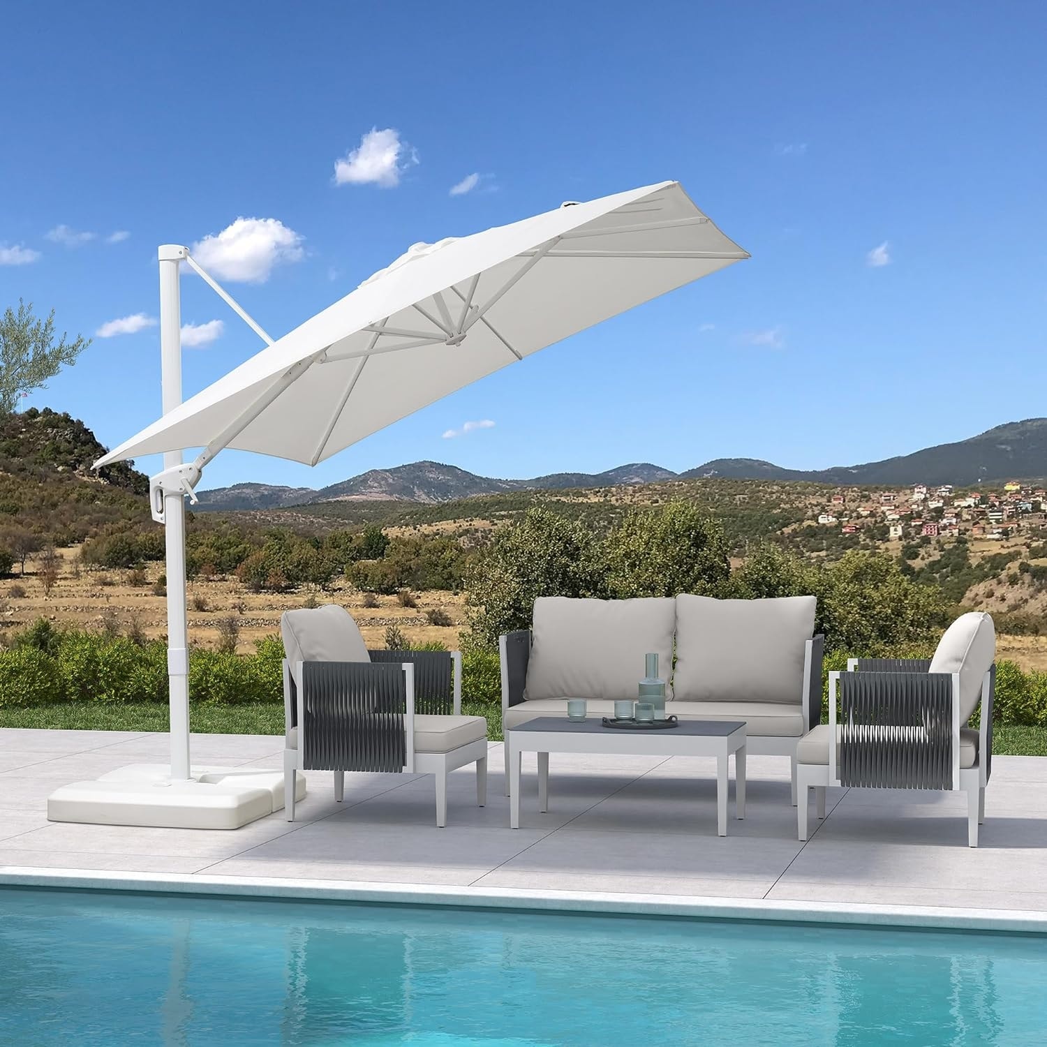 PURPLE LEAF 9 ft White Cantilever Patio Umbrella with 360 Degree Rotation