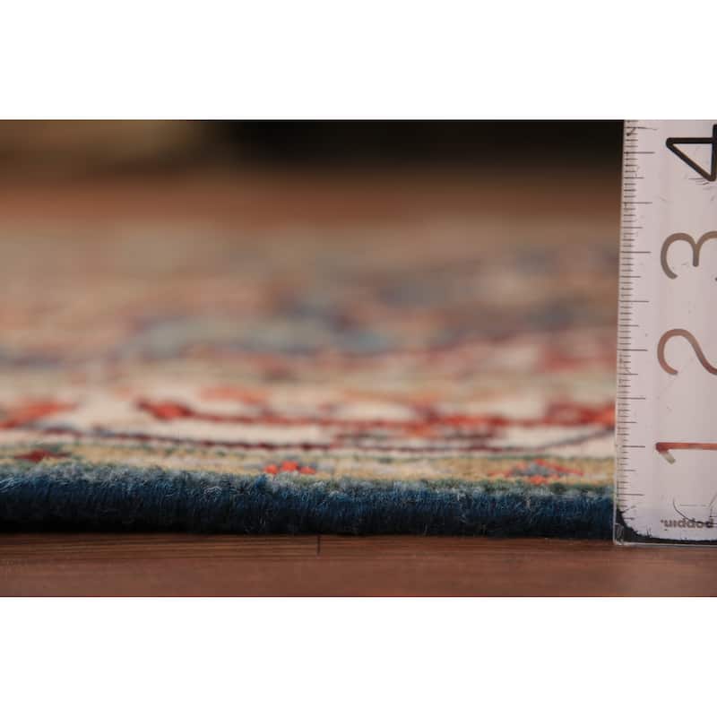 Blue Geometric Heriz Serapi Oriental Rug Hand-Knotted Wool Carpet - 4'0"x 6'1"