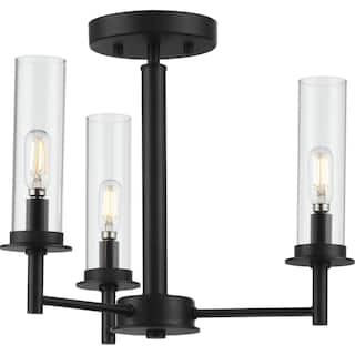 Kellwyn Collection 3-Light Matte Black Clear Glass Transitional Semi-Flush Mount Convertible Ceiling Light