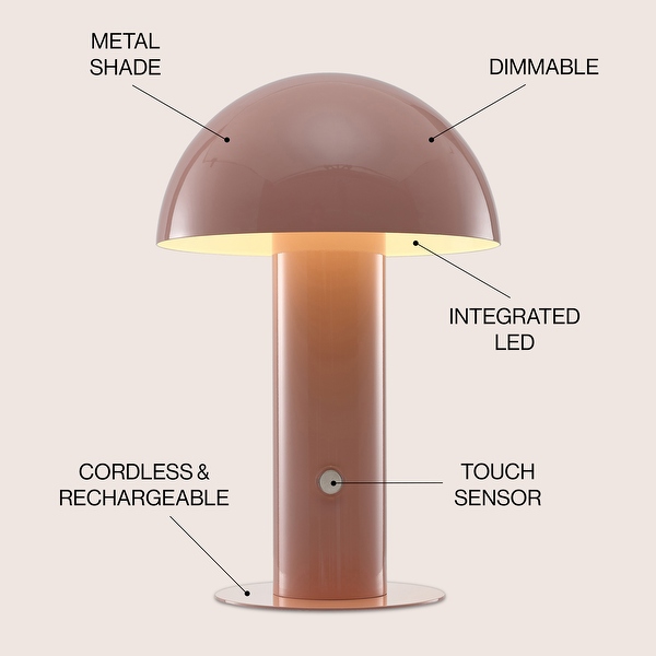 Porcini 10.75 Contemporary Bohemian Rechargeable Cordless Iron Integrated LED Mushroom Table Lamp by JONATHAN Y On Sale Bed Bath Beyond 36372793