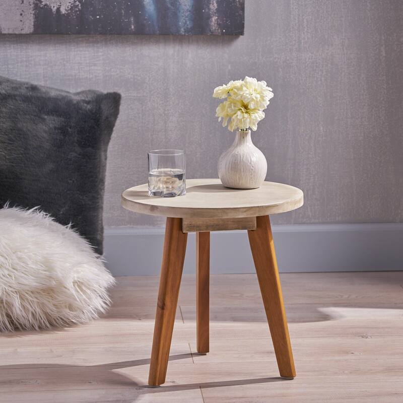 Acacia Wood Side Table - Light Grey +Natural
