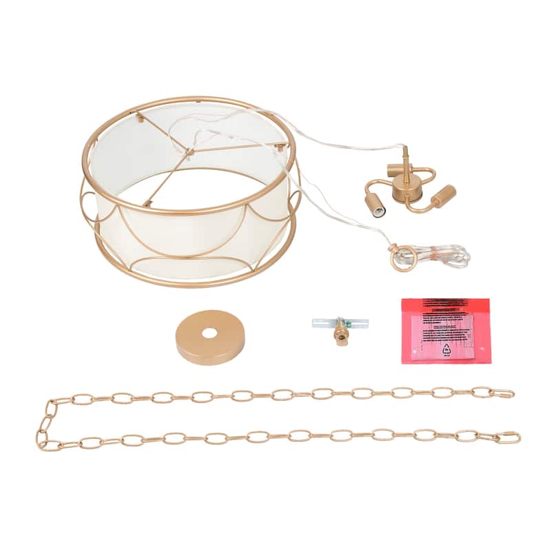 Flot Modern Farmhouse 3-light Wheel Chandelier Ceiling Lights with Fabric Shade Pendant Lights - D 17.5'' x H 68.5''