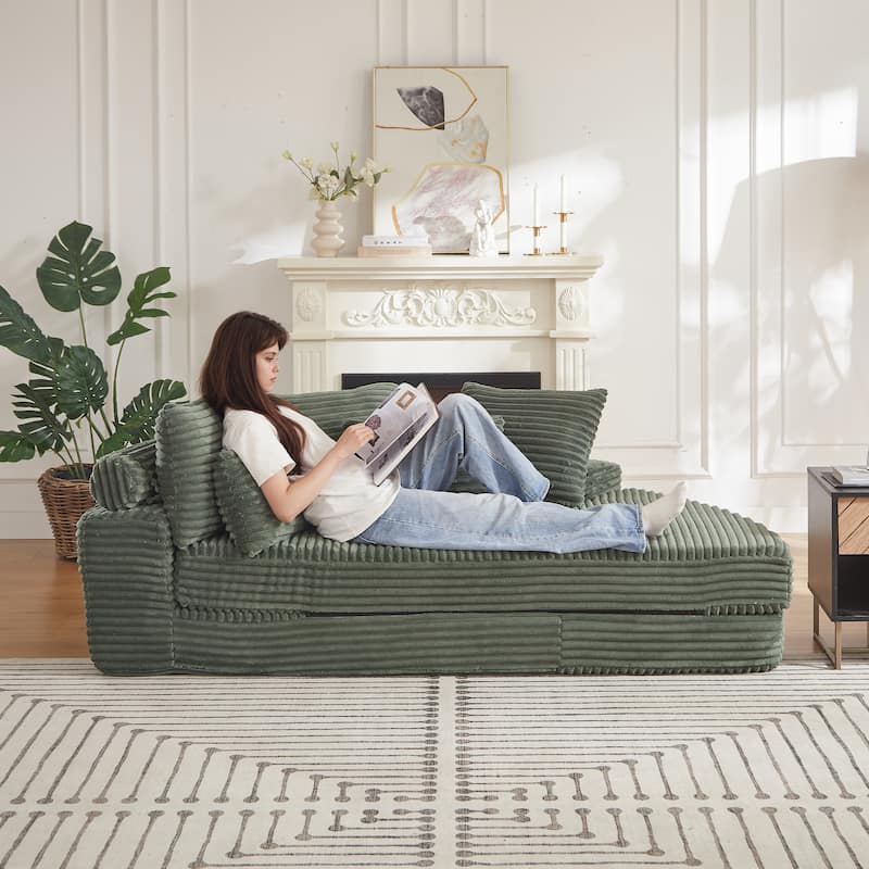 78.5-Inch Corduroy Semi-Circular 2-in-1 Sofa Bed,Designer Recliner with Pillow