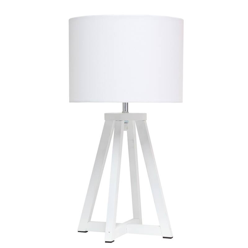 Wood Tripod Table Lamp with Drum Shade for Bedroom Decor - 9.75 x 9.75 x 19 in. (L x W x H) - White