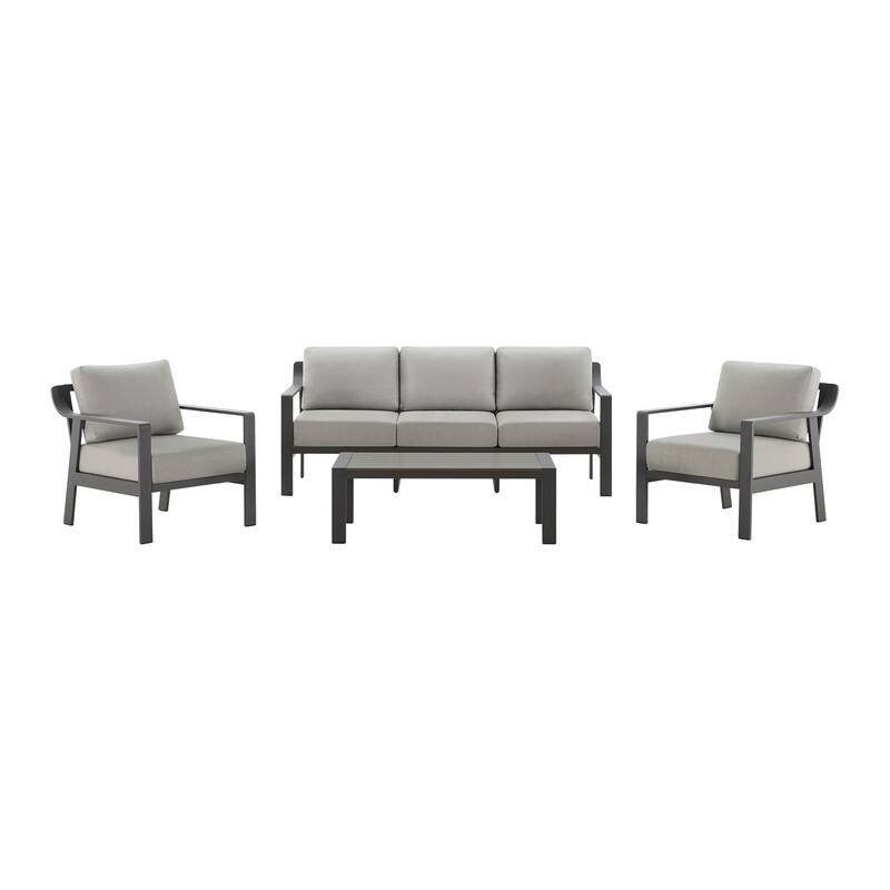 Spruce & Spring Outdoor Patio Furniture Set Aluminum Sofa Accent Chair - 4PC-3 Seat Sofa - Light Gray