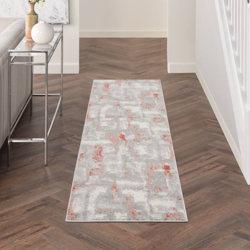 Nourison Elation Modern Abstract Area Rug - 2'3" x 7'6" Runner - Grey Brick - Rectangle