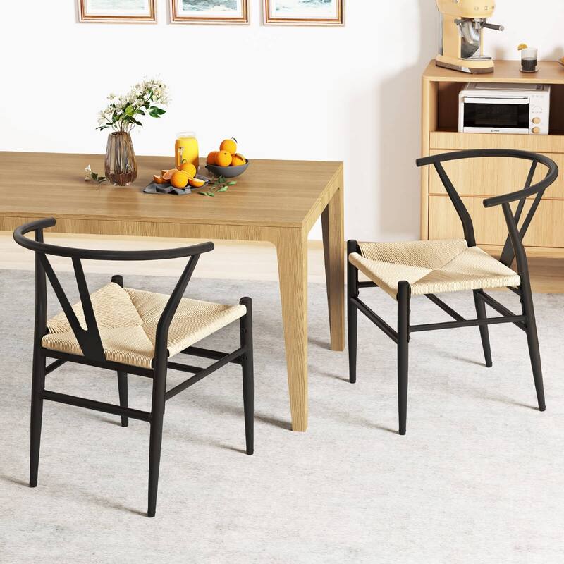 Costway Modern Dining Chair Set of 2/4 Weave Kitchen Armchairs with - See Details