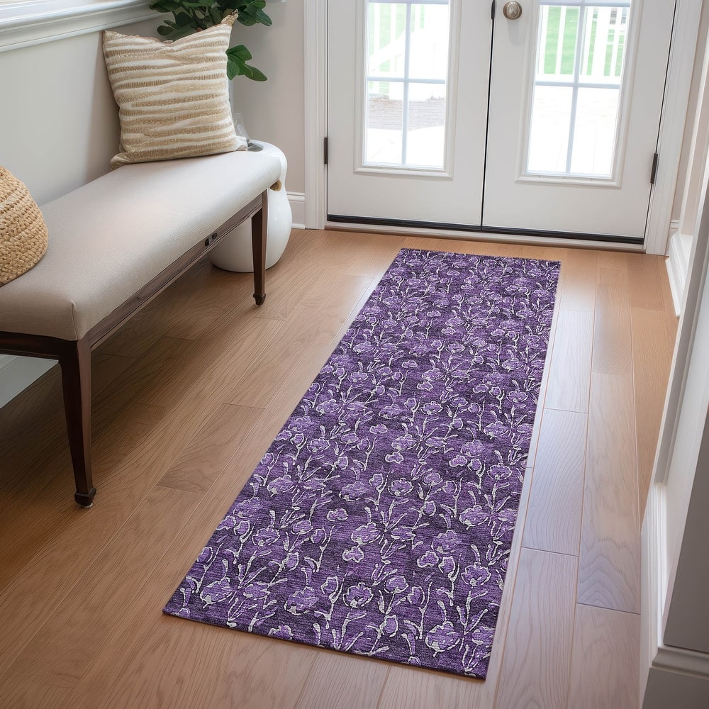 Machine Washable Indoor/ Outdoor Chantille Modern Floral Impressions Rug