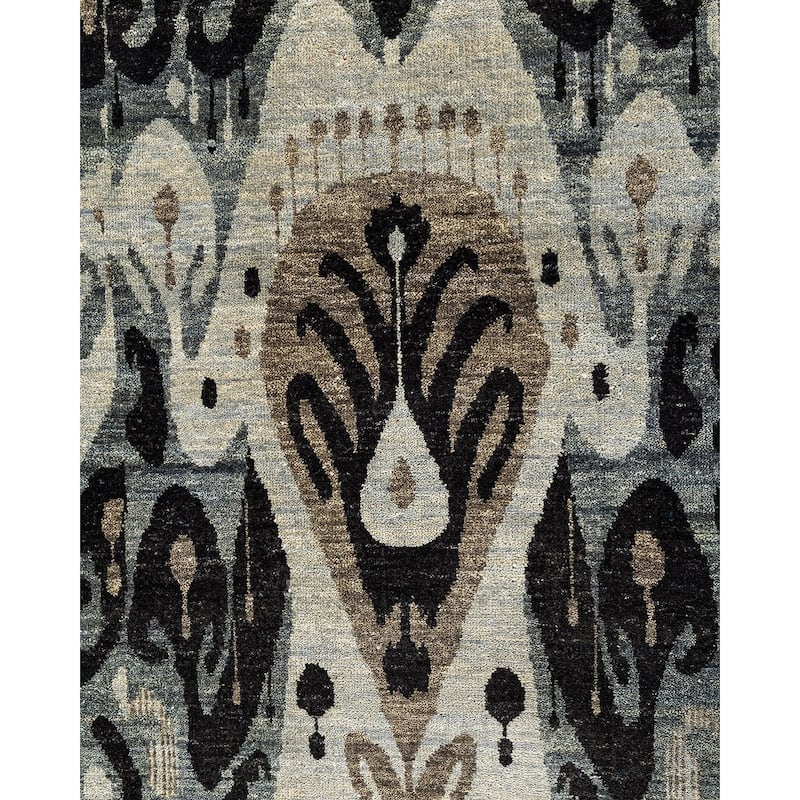 Ikat One-of-a-Kind Hand-Knotted Area Rug - Gray, 9' 0" x 12' 3" - 9' 0" x 12' 3"