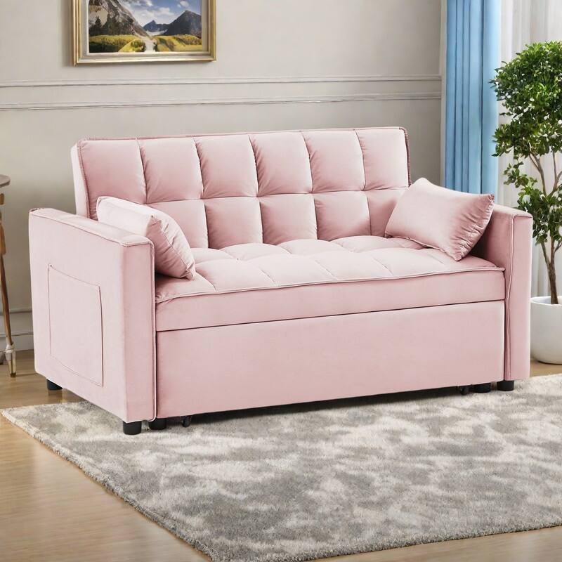 55.2" Velvet 2-in-1 Convertible Sofa Bed with Adjustable Backrest