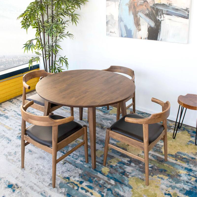 Fiorentina Mid Century Modern 43-inch Round Solid Wood Dining Table in Brown