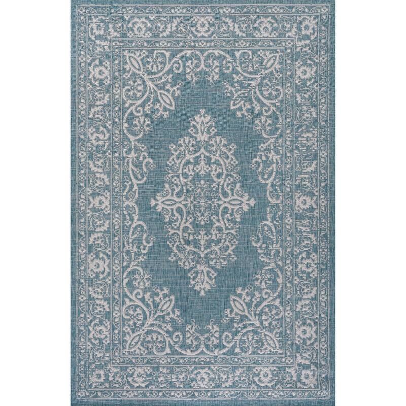 JONATHAN Y Tuscany Filigree Indoor/Outdoor Area Rug - 5 X 8 - Teal/Ivory