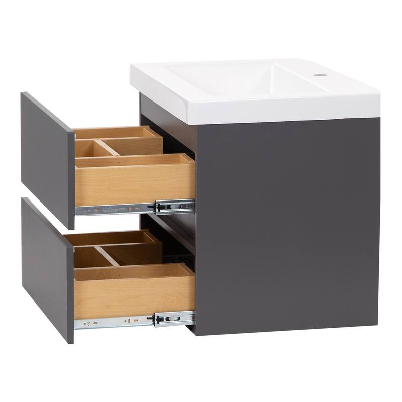 Spring Mill Cabinets Innes 24.5" 2-Drawer Floating Bathroom Vanity With White Sink Top
