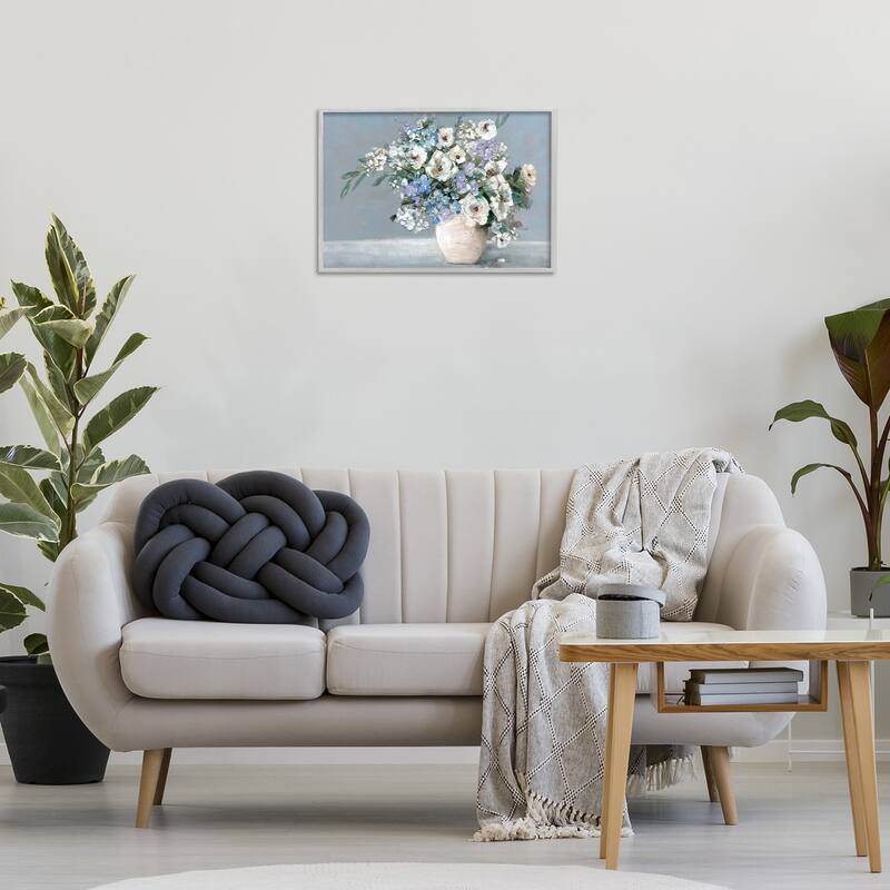 Stupell Elegant Blooms on Blue Framed Giclee Art Design By Sally Swatland