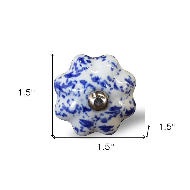 HomeRoots Set of Eight Blue And White Ceramic And Metal Drawer Pull Knobs - 1.5' X '1.5' X '1.5