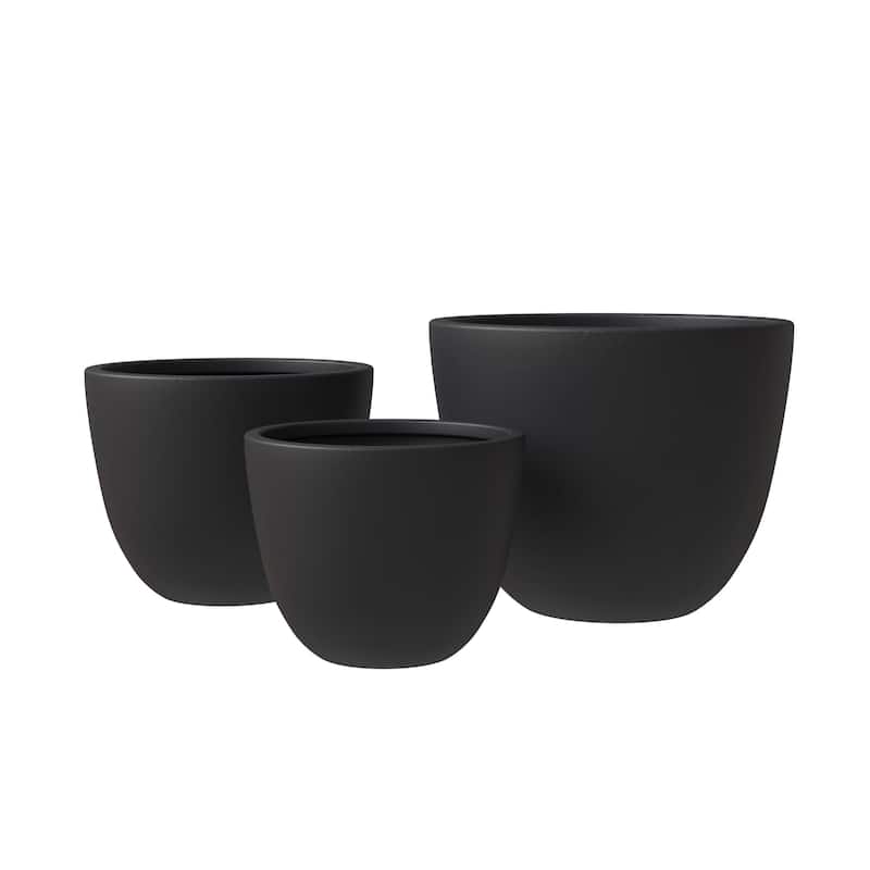 Dahlia 3-Piece Modern Round Planter Set, Durable Fiberstone & Clay Pots for Indoor & Outdoor Plants