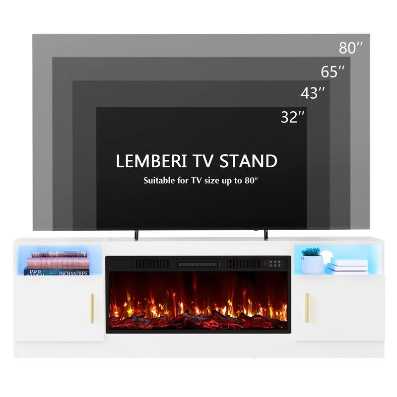 Bossin 70" Fireplace TV Stand with 36" Electric Fireplace, TV Stand for TVs Up to 80", 16 Colors LED Lights/Entertainment Center
