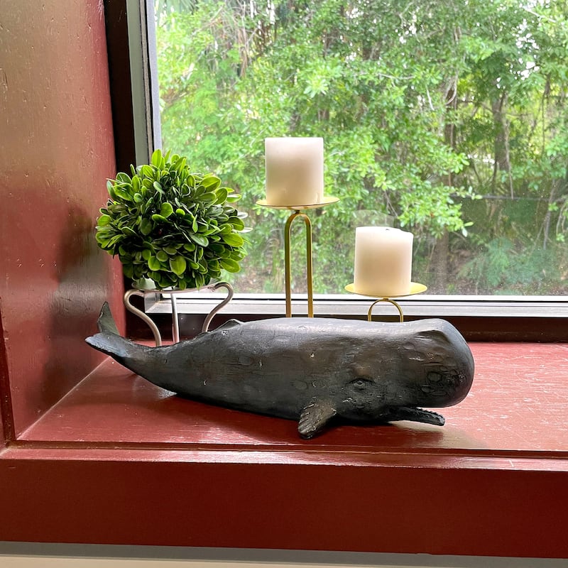 Sperm Whale Statue 15In Hand-Painted Resin Ocean Marine Decor Coastal - 3.5 X 14.5 X 4.5 inches