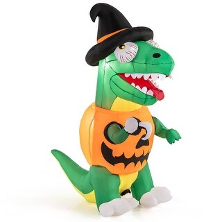 Gymax 6 FT Inflatable Pumpkin Dinosaur w/ Built-in LED Lights & Witch