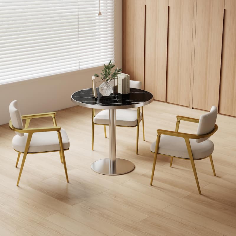 Square Modern Dinning Table 31.5 inches Bistro Table Tulip Table with Faux Marble top, Sturdy Metal Frame Diameter - Light Slate Grey