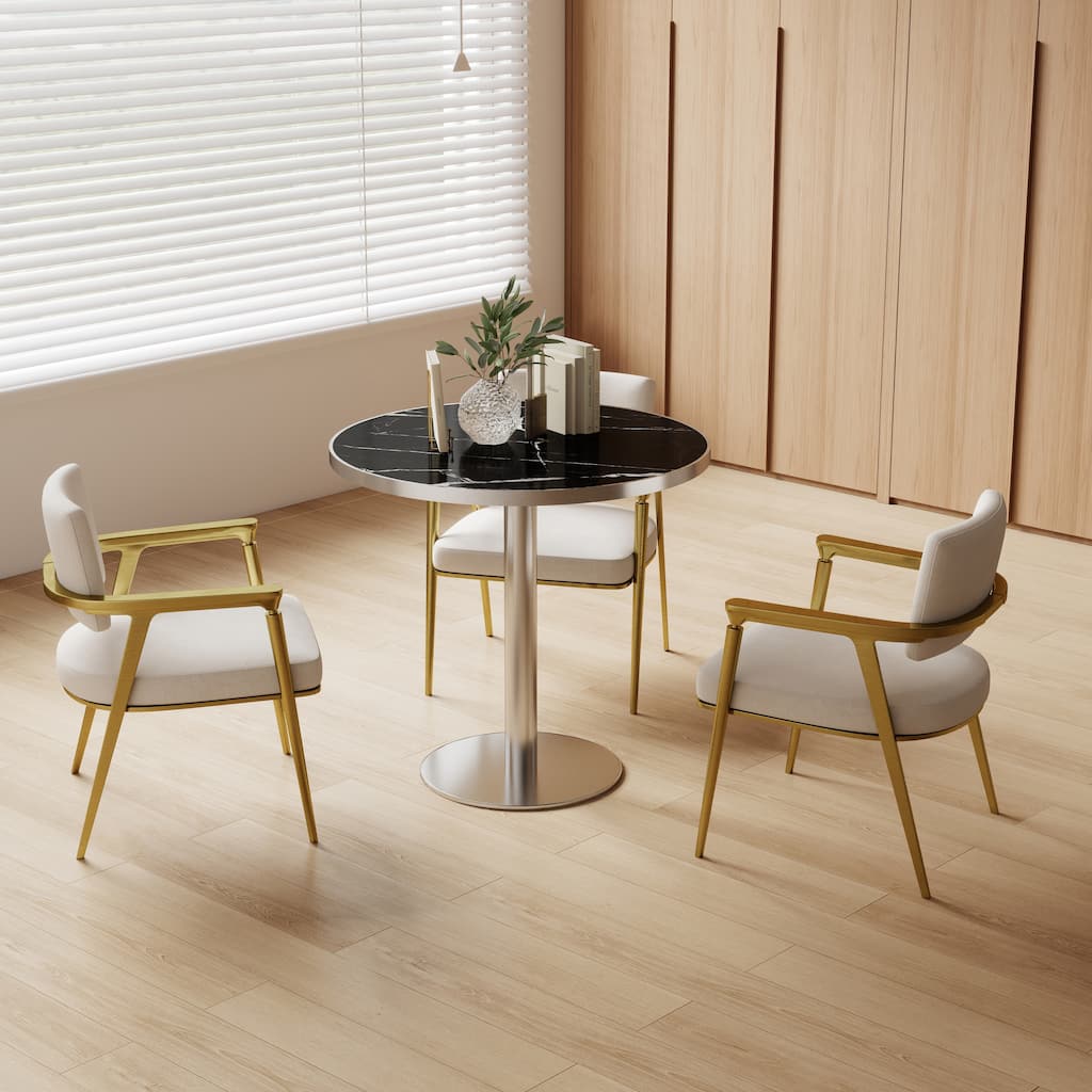 Square Modern Dinning Table 31.5 inches Bistro Table Tulip Table with Faux Marble top, Sturdy Metal Frame Diameter