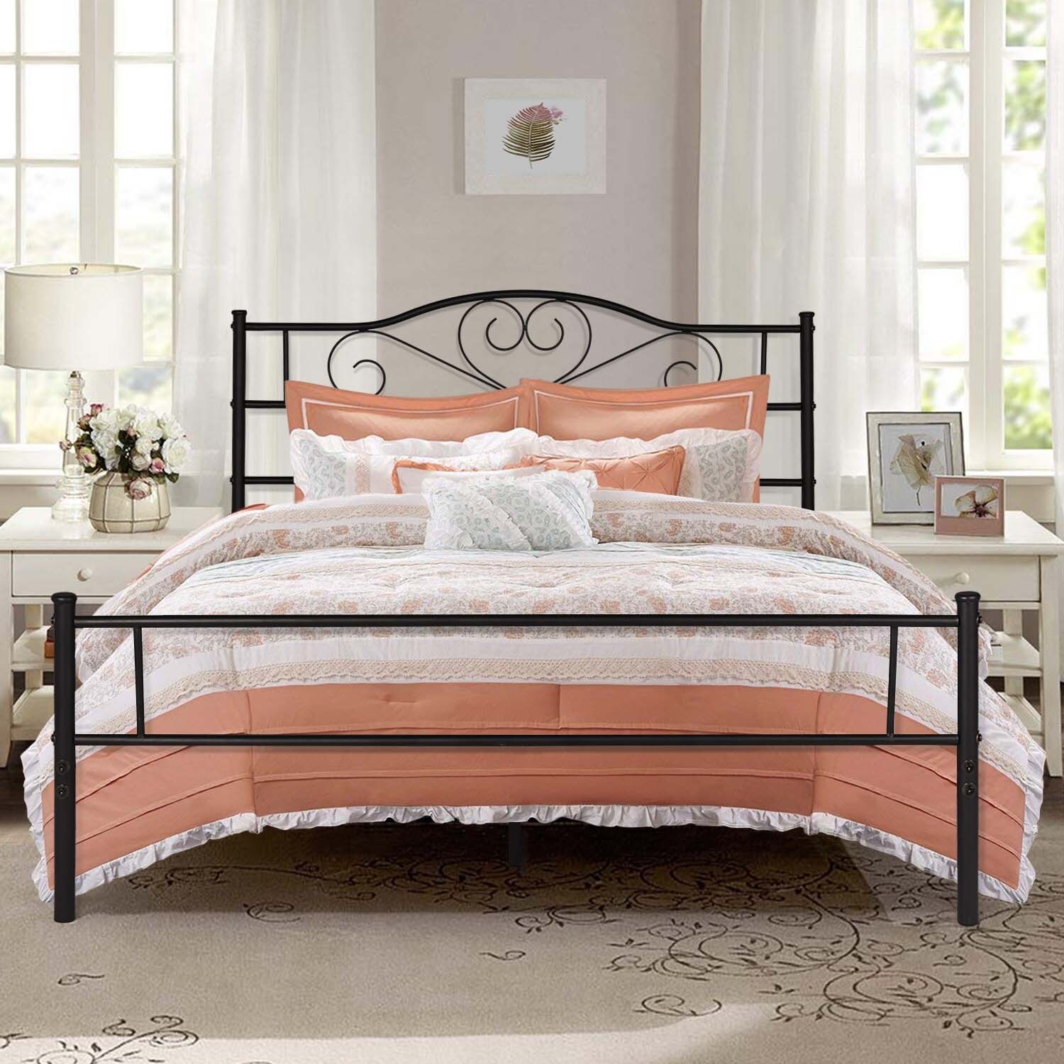 Shop Premium Graceful Scroll Black Iron Twin Full Queen Metal Bed Frame By Vecelo Fixed Bed Frame Twin Full Queen Size 3 Opotion On Sale Overstock 29166884