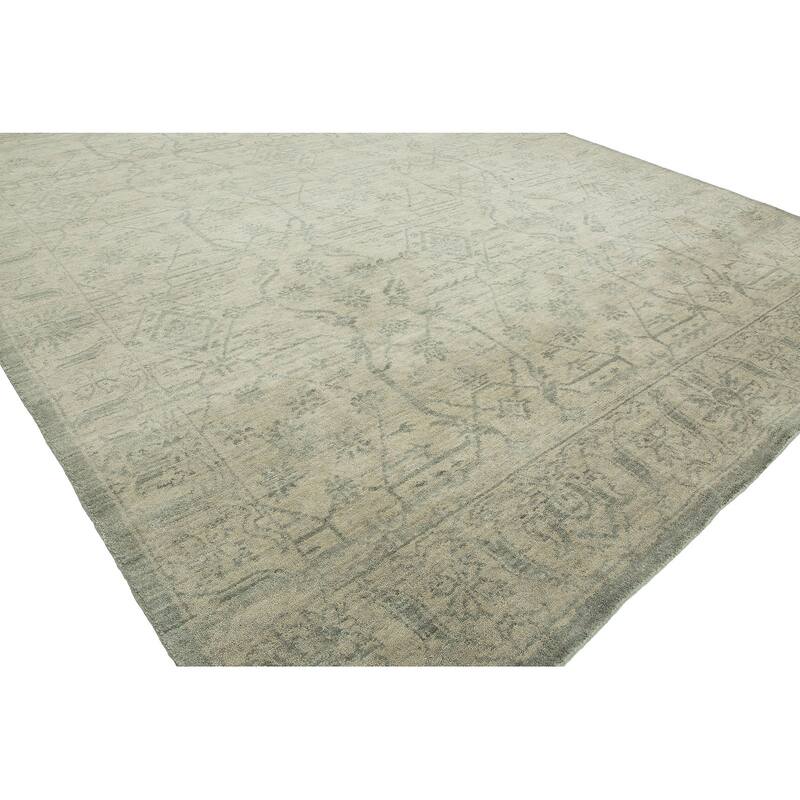 Modern Grey Hand-Knotted Wool & Viscose Area Rug