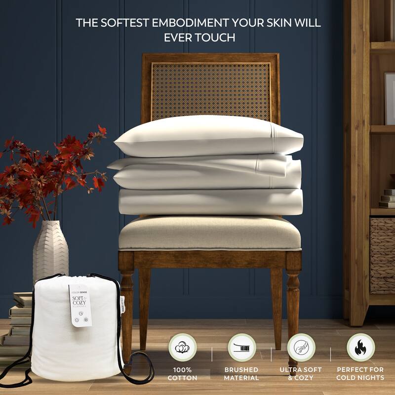 Color Sense Cotton Double Brushed and Extra Warm Flannel Sheet Set