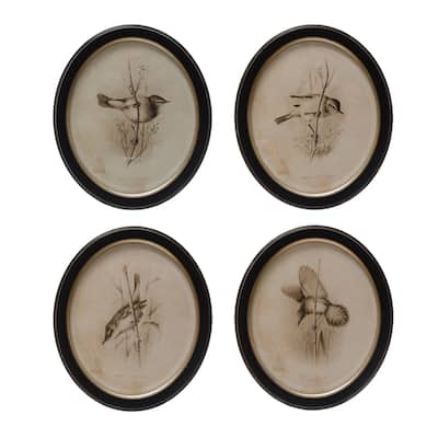 Set of 4, 13.75"H Miff/Glass Wall Décor with Bird