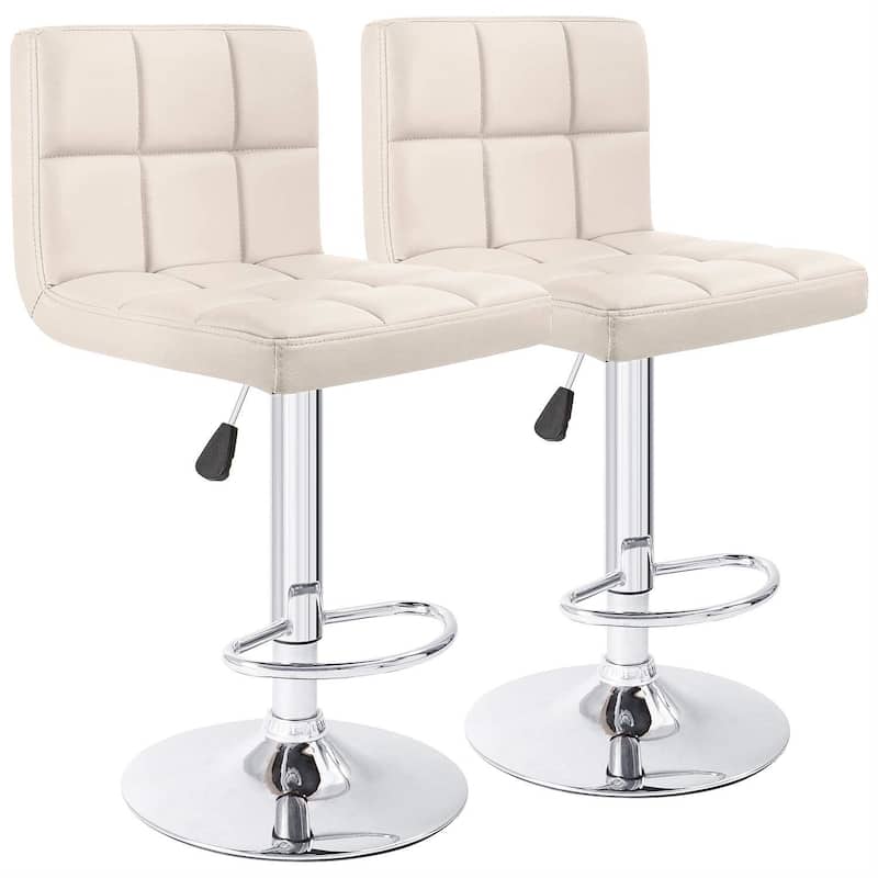 Bar Stools Adjustable Armless Swivel PU Leather Barstools Set of 2 - Beige