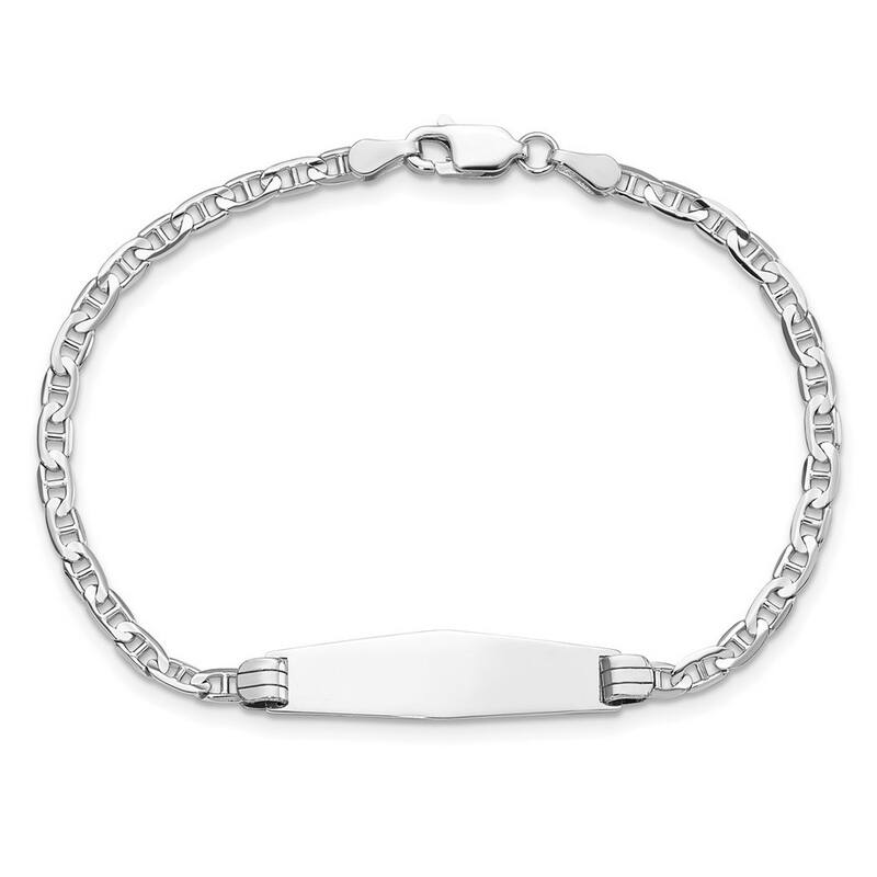 Curata 7.5mm 14k White Gold Engravable Mariner Anchor Link Soft Diamond Shape ID Bracelet