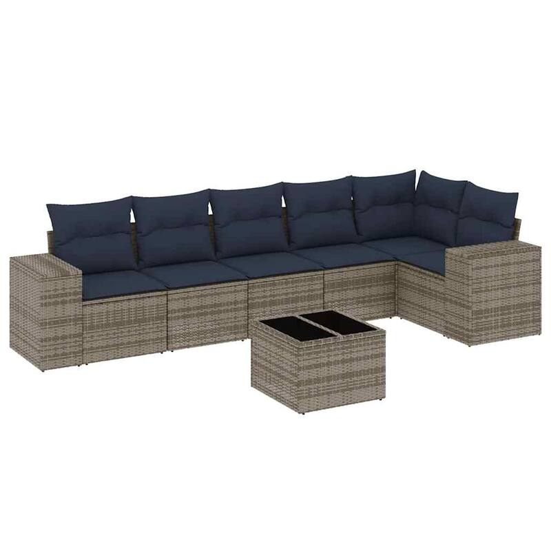 vidaXL Patio Sofa Set with Cushions Outdoor Conversation Furniture Poly Rattan - 24.4 x 24.4 x 27.2
