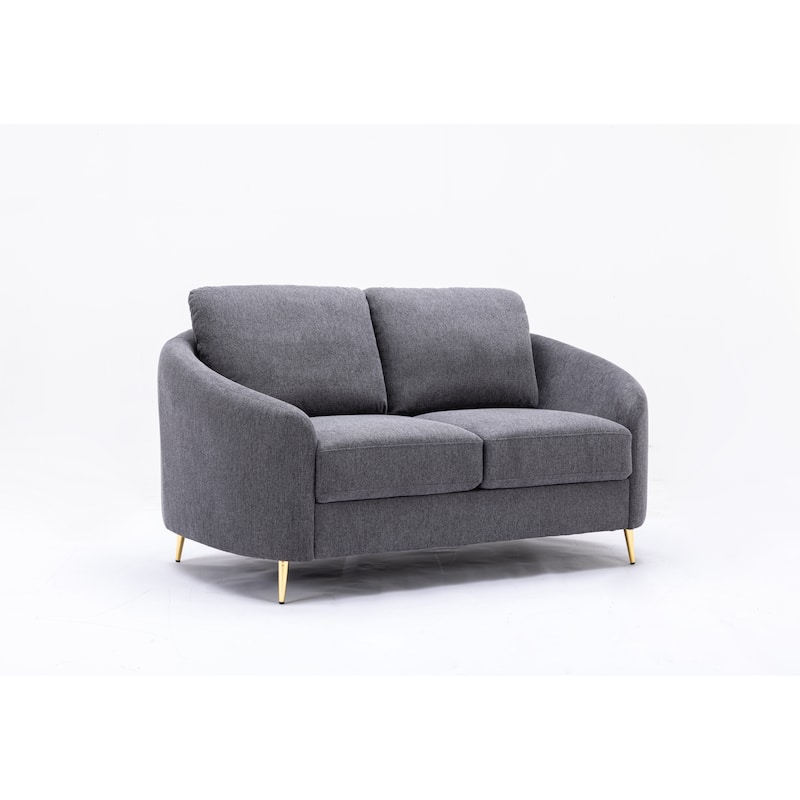 Linen Loveseat Sofa with Gold Metal Legs and Plush Seat Cushions - Gray