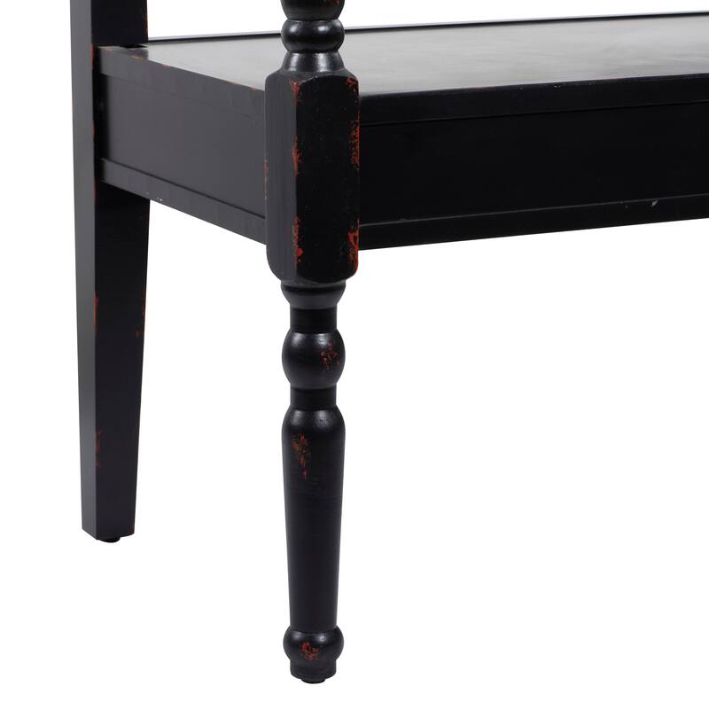 Wood Distressed Bench with Arched Design Back and Turned Legs - Black or White - Roche River Decor