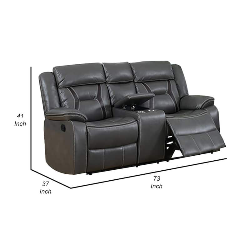 73 Inches Leatherette Motion Loveseat with Console, Gray