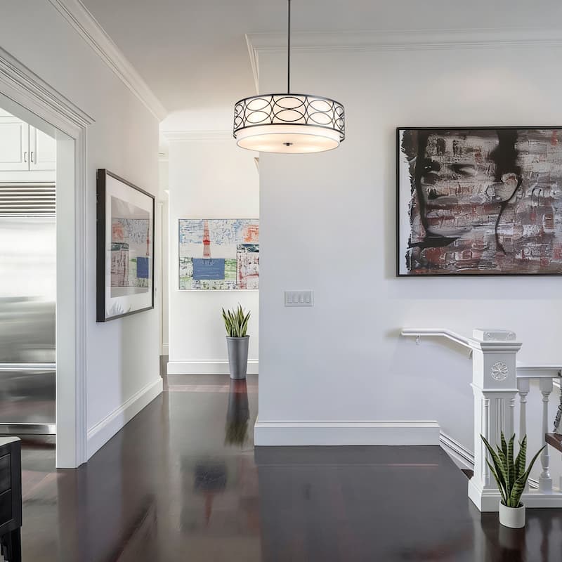 3-Light Large Drum Chandelier Drum Light Fixtures for Dining Room