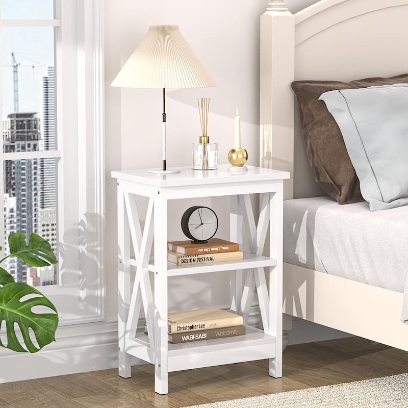 Modern Nightstand with 3-Tier Storage Shelves