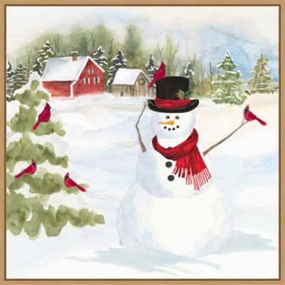 Snowman Christmas IV by Tara Reed Canvas Art Framed - 22 x 22 in