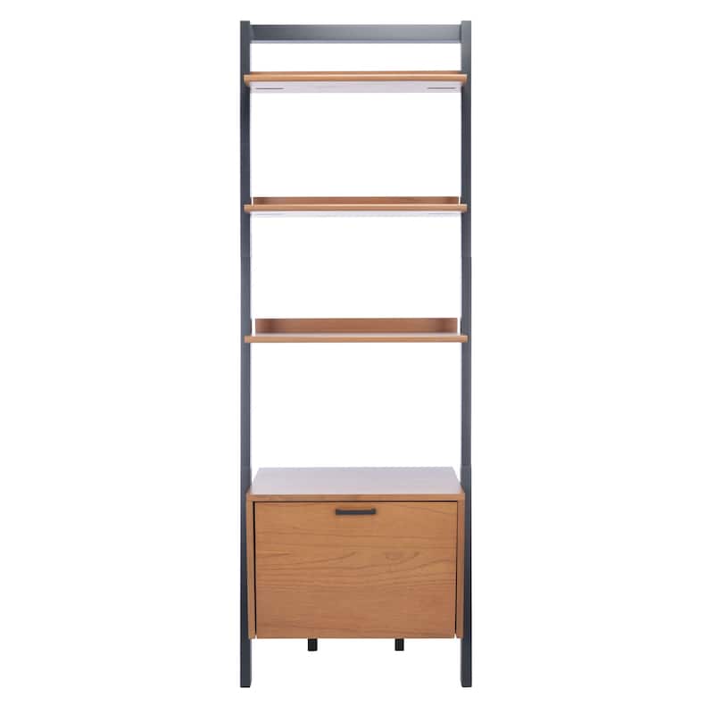 SAFAVIEH Ilianka Natural/Charcoal 3-Shelf 1 Door Etagere - 25" W x 15.4" L x 72" H - 25Wx15Dx72H - Natural/Charcoal