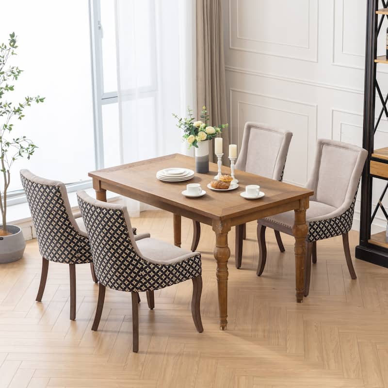 Ultra Side Dining Chair Set of 2, Thickened Fabric Kitchen Chairs, Dining Chairs with Bronze Nail Head & Solid Wood Legs