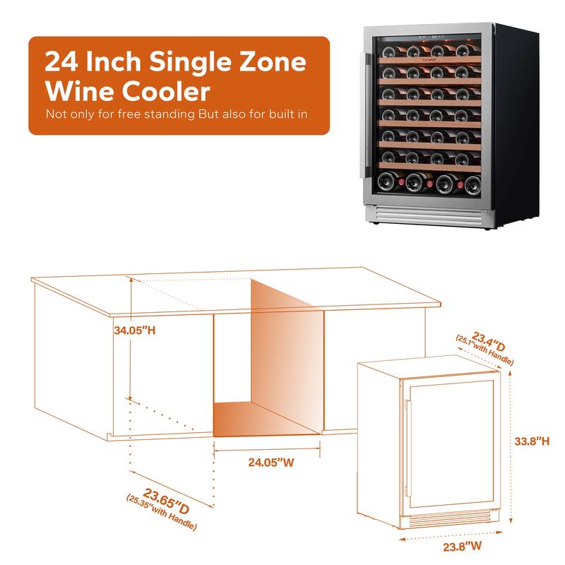 Ca'Lefort 24 inch 56 bottle Built-In Wine Cooler, Stainless Steel Compressor Wine Refrigerator