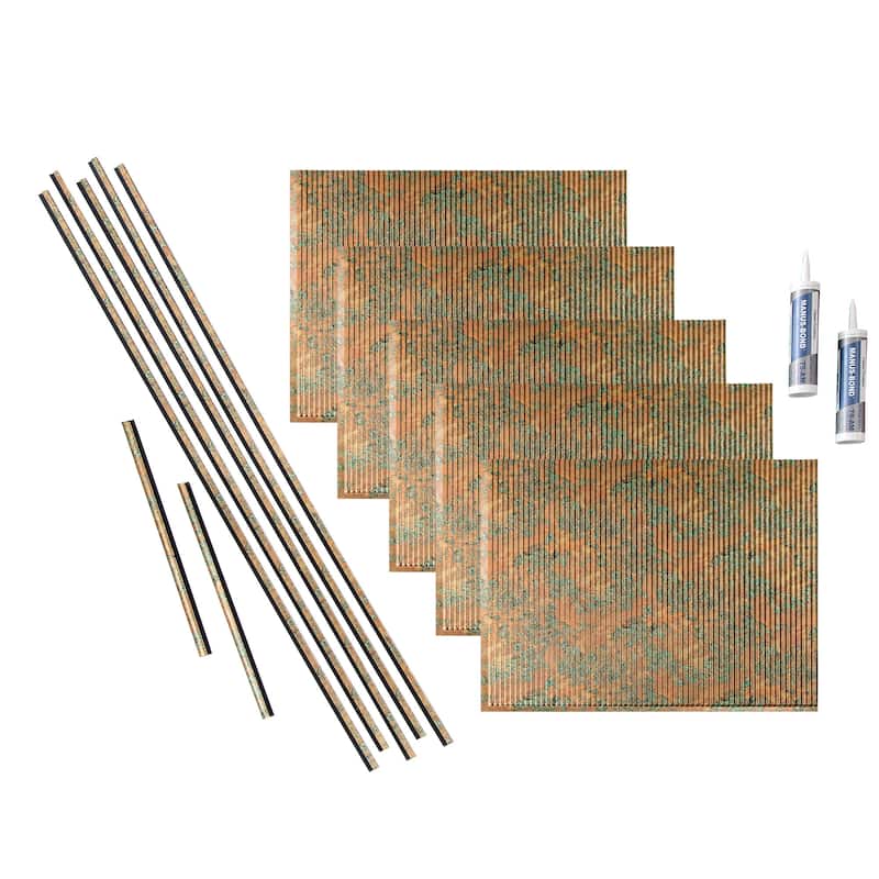 FASÄDE Rib Decorative Vinyl Backsplash Panel - 15 Sq Ft Kit - Copper Fantasy