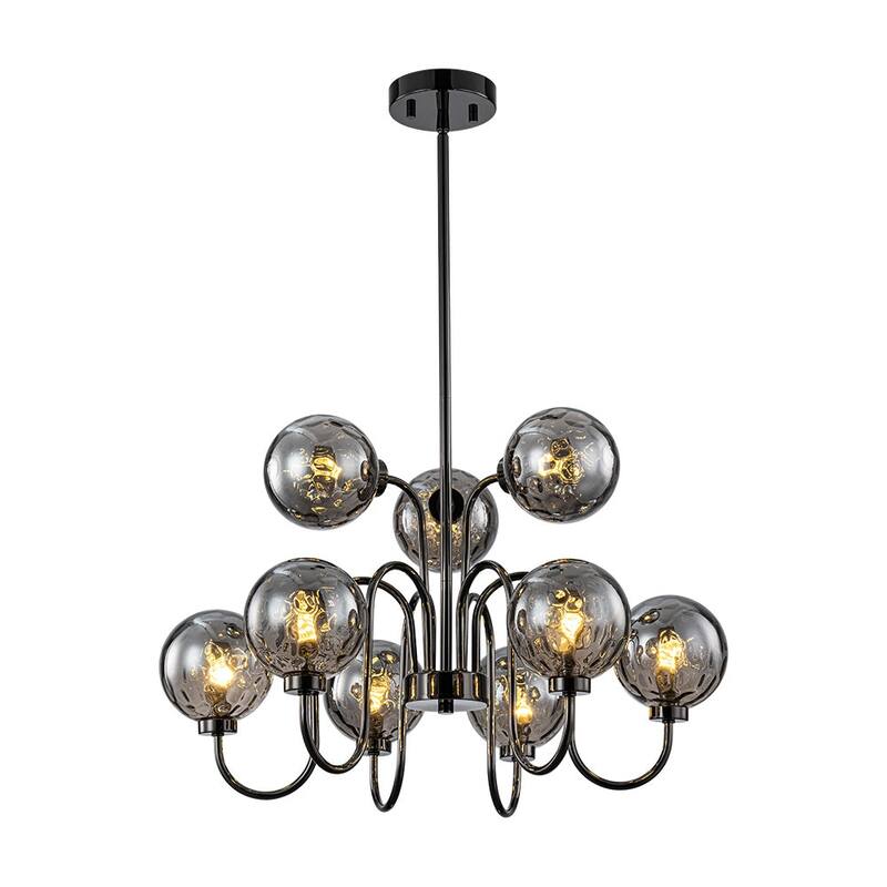 Art Deco 9-Light 2-Tier Smoked Water Glass Bubble Chandelier - 23.6in