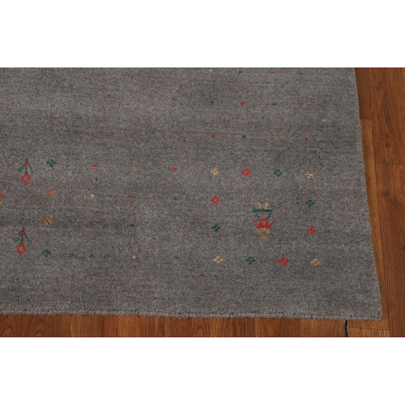 Hand Knotted Oriental 100% Wool Carpet Tribal Tribal Greys & Charcoal Gabbeh Area Rug - 8' 3'' X 5' 1''