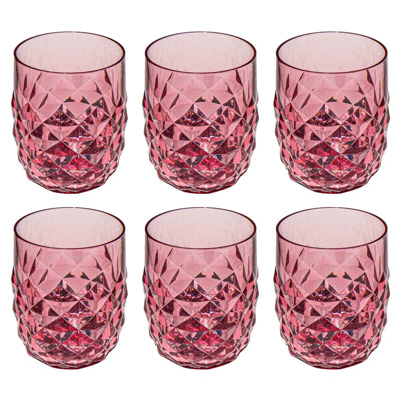 Abode Homewares Diamond Cut Acrylic Stemless Wine Glass - 15.2 oz - Set of 6 - Pink