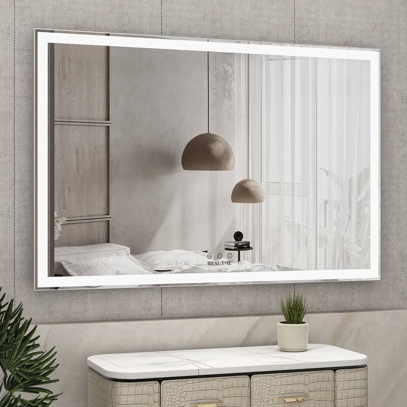 LED Bathroom Wall Mounted Mirror with 3 Color Modes and Aluminum Frame